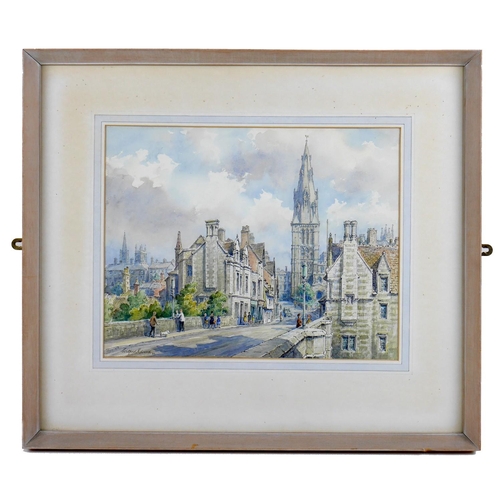 137 - Wilfrid Rene Wood (British, 1888-1976): a view of Stamford, depicting the ‘Town Bridge’ (No 1), wate... 