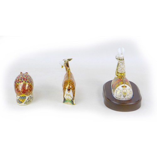96 - Three Royal Crown Derby paperweights, comprising one modelled as a Llama, an exclusive for the Royal... 