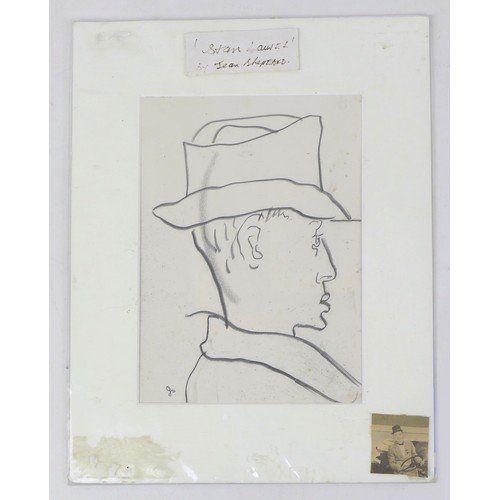 17 - Jean Shepeard (British, 1904-1989): charcoal portrait of Stan Laurel, signed with a monogram, 26.5 b... 