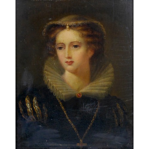 43 - British School (19th century): a portrait of an Elizabethan lady, possibly Mary Queen of Scots, wear... 
