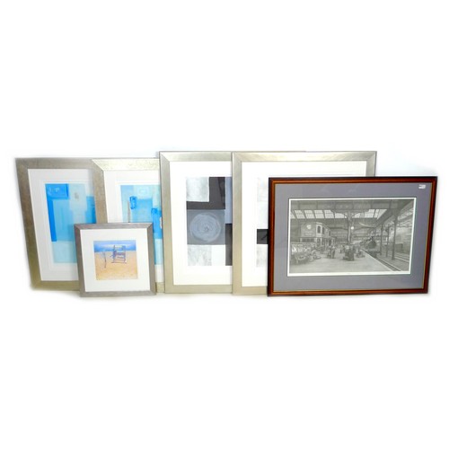 50 - A collection of six prints, including a railway scene after John S. Gibb mounted, framed and glazed,... 