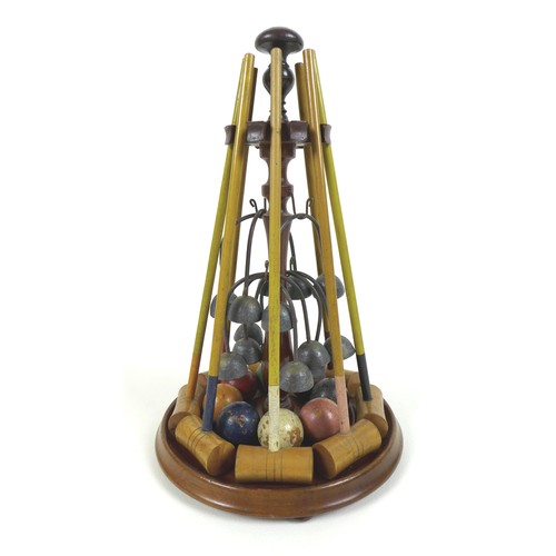 65 - An Edwardian tabletop miniature croquet set, possibly by Jaques & Son, London, comprising a turned m... 