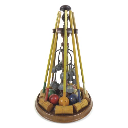 65 - An Edwardian tabletop miniature croquet set, possibly by Jaques & Son, London, comprising a turned m... 