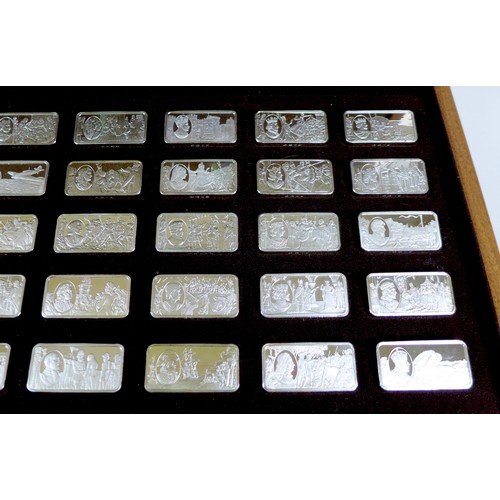 53 - A John Pinches commemorative set of fifty silver ingots, '1000 Years of British Monarchy', 'Sterling... 