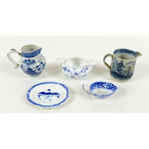 35 - A group of 18th century porcelain and china, all decorated in underglaze blue or blue transfer, comp... 