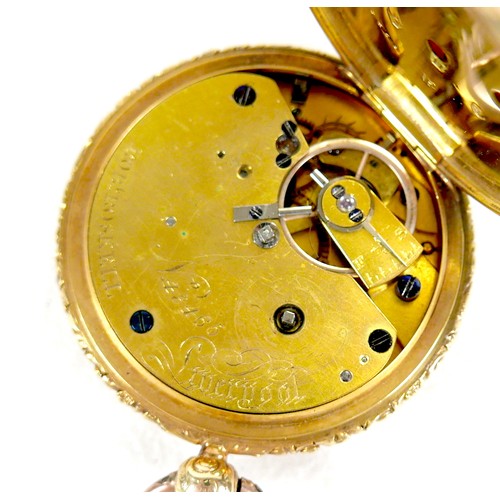 90 - A George IV 18ct gold verge fusee pocket watch, open faced, key wind, foliate and engine turned deco... 