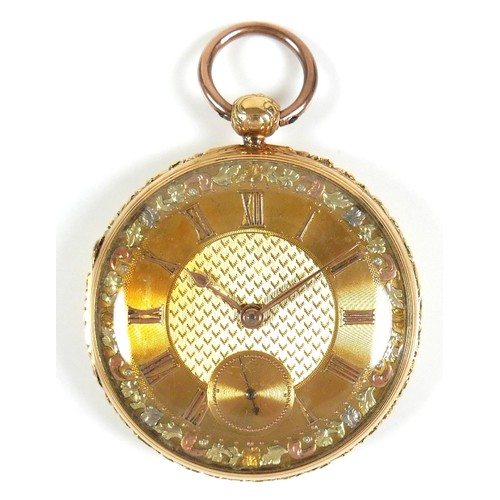 90 - A George IV 18ct gold verge fusee pocket watch, open faced, key wind, foliate and engine turned deco... 
