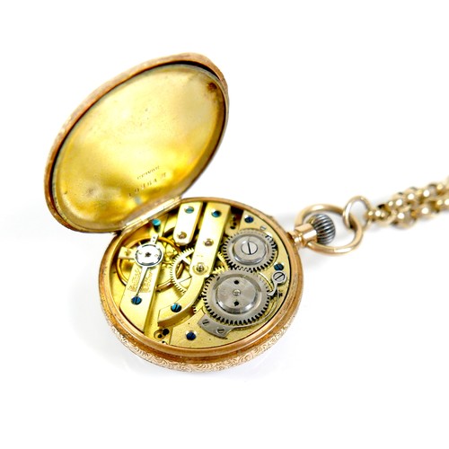 88 - An 18ct gold cased pocket watch, foliate engraved, Roman numerals, the face set with white stones to... 