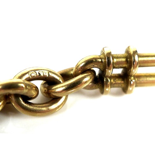 302 - A Victorian 18ct yellow gold Albert fob chain, formed of a double bar link, with attached T-bar and ... 