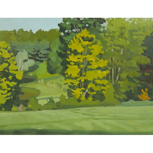 86 - James Lancel McElhinney (American, 20th century): a green arboreal landscape view, oil on canvas, si... 