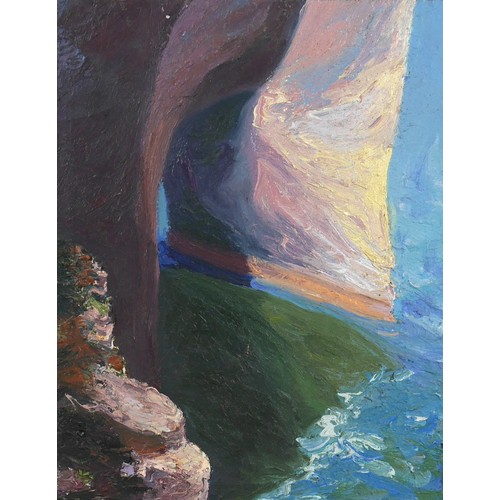 99 - Diane Burko (American, b. 1945: 'Falaise II', depicting a rocky coastal view with rock arch, inscrib... 