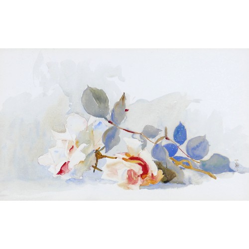 47 - Helen Thorneycroft (British, fl. 1864-1925): still life of two roses, watercolour, monogrammed 'TH',... 