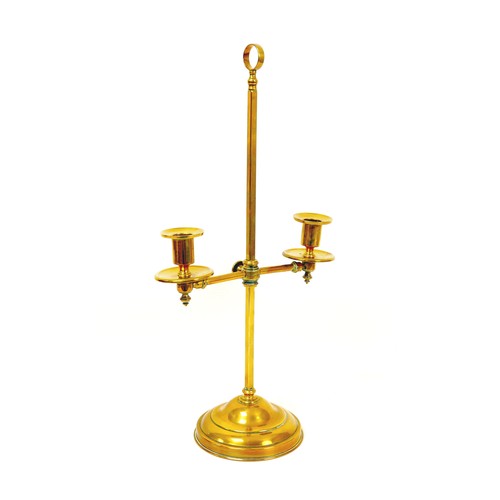 164 - A Victorian brass adjustable twin branched candelabra, 26.5 by 15 by 51.5cm high.