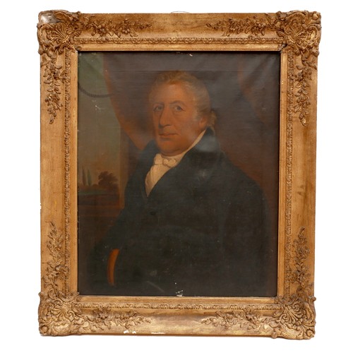226 - A 19th century half portrait of a gentleman, unsigned, oil on canvas, 70 by 57cm, in gilt compositio... 