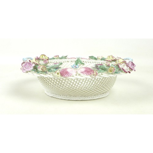 22 - Two porcelain baskets, by Celtic Weave, decorated with applied floral sprays on a woven body, one an... 