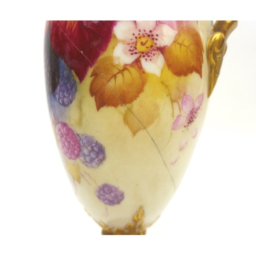 47 - Two pieces of Royal Worcester by Kitty Blake, comprising a trumpet vase, painted with Autumn fruit, ... 