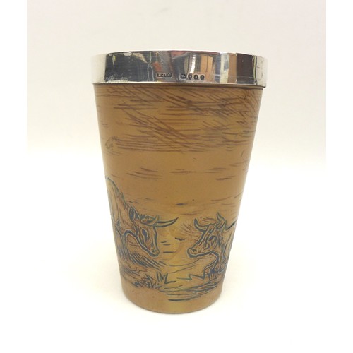 36 - A Victorian Doulton Lambeth salt glazed beaker, decorated with sgraffito cattle by Hannah Barlow, wi... 