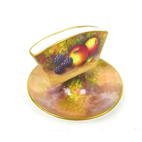 54 - A Royal Worcester matchstick holder and tray, circa 1912, painted all round with apples and brambles... 
