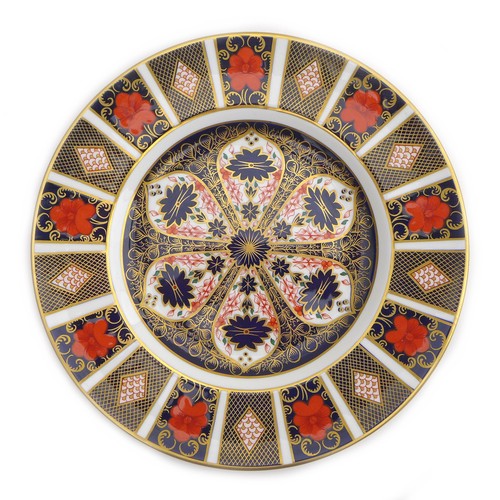 51 - Two Royal Crown Derby plates, in the Imari pattern, 1128, both richly gilded, 27 and 21.5cm diameter... 