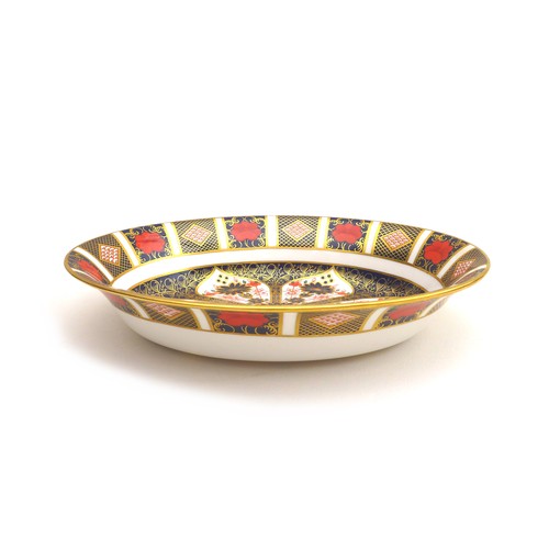 52 - A Royal Crown Derby oval bowl, in the Imari pattern, 1128, richly gilded to the interior and exterio... 