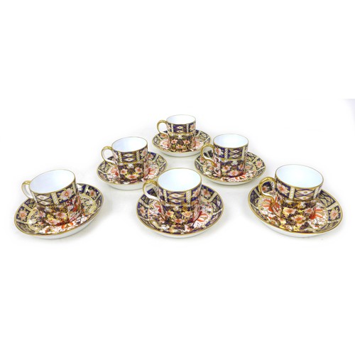 39 - A set of six Royal Crown Derby Imari coffee cans and saucers, pattern 2451, marks to base. (6)