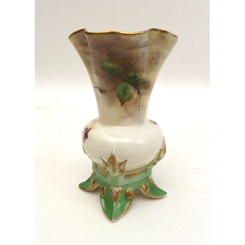 40 - A group of four Royal Worcester pieces, comprising a pair of open salts, hand painted with roses, '2... 
