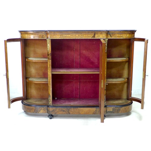 278 - A Victorian walnut credenza, with boxwood marquetry inlays, gilt metal mounts, central cupboard flan... 