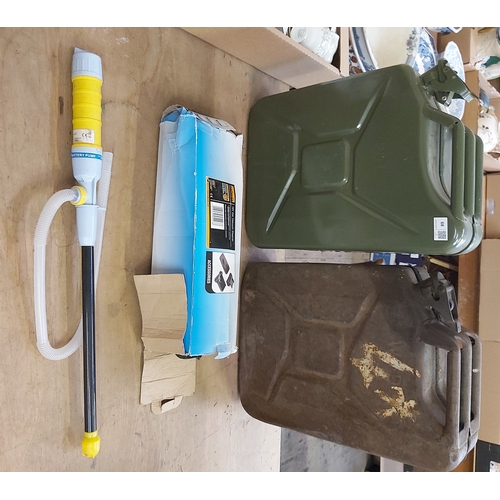 Two Jerry Cans,Fuel Pump and Halfords Car Vaccum