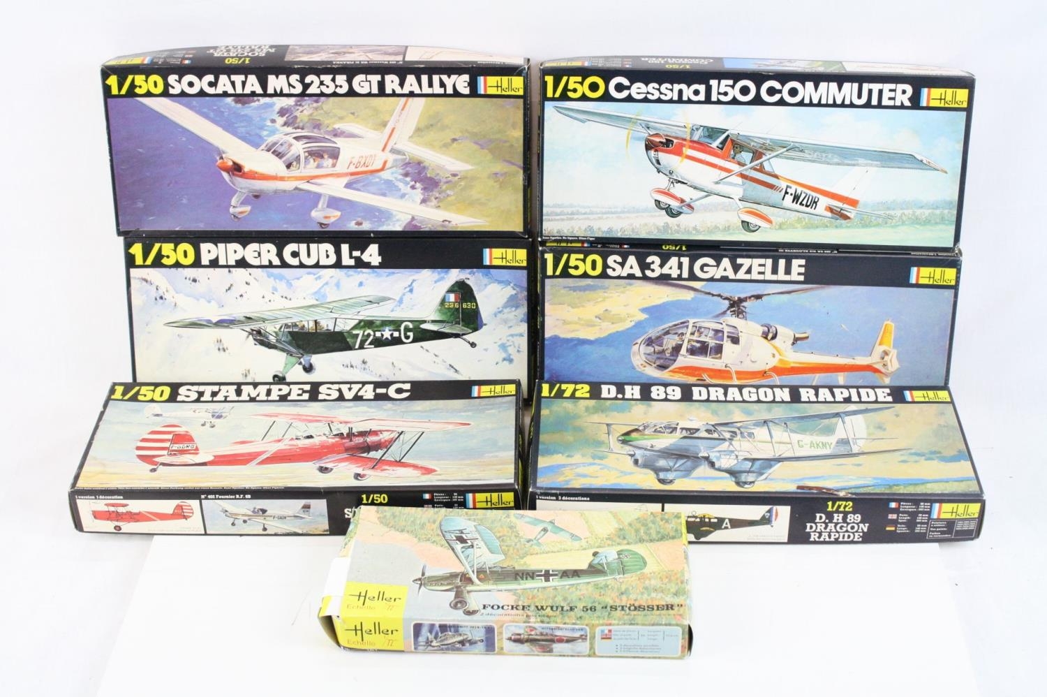Five Boxed 1 50 Scale Heller Plastic Model Kits To Include Socata Ms 235 Gt Rallye Stampe Sv4 C Ce