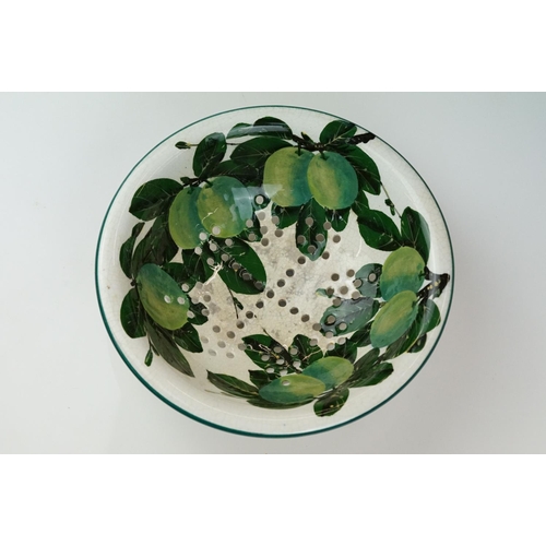 5 - Pottery Strainer or Sponge Dish Liner decorated in the Greengages pattern, probably Wemyss ware but ... 