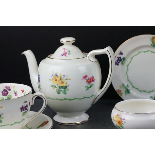 45 - Royal Doulton ' Wild Flowers ' pattern Coffee Set for Two comprising Coffee Pot, Cream, Sugar Bowl, ... 