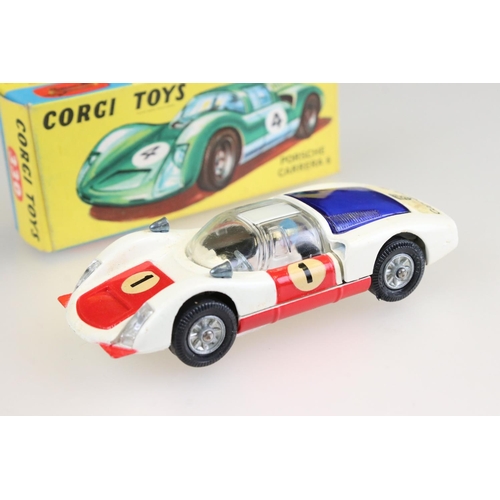 1021 - Three boxed Corgi diecast models to include 330 Porsche Carrera 6 in white & red, 314 Ferrari Berlin... 