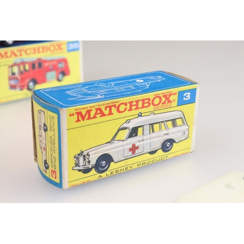 1048 - Five boxed Matchbox Series emergency service diecast models to include 54 Cadillac Ambulance, 59 Fir... 
