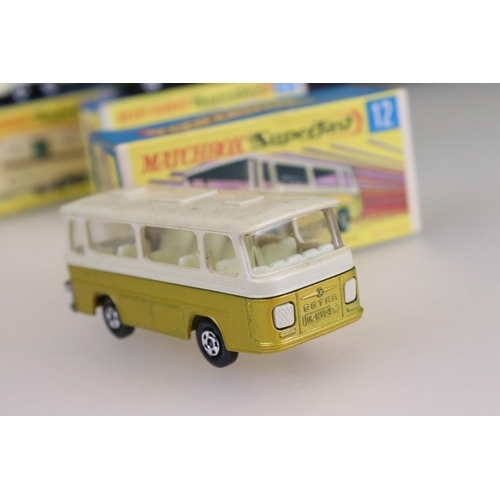 1421 - Six boxed Matchbox Superfast diecast models to include 12 Setra Coach, 57 Trailer Caravan, 20 Lambor... 