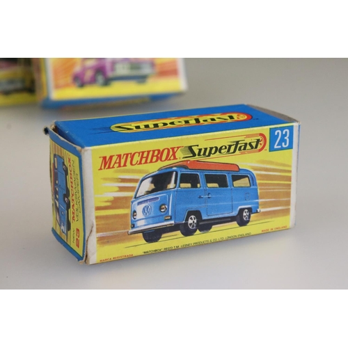 1421 - Six boxed Matchbox Superfast diecast models to include 12 Setra Coach, 57 Trailer Caravan, 20 Lambor... 