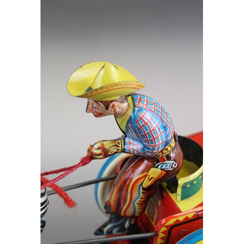 178 - Boxed Galop DGM N852 tin plate Cowboy Riding Zebra clockwork mode, with key, vg-ex condition with bo... 