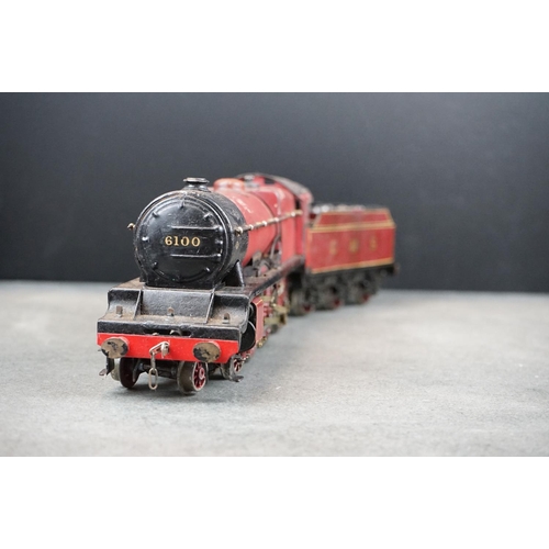 2 - Kit built O gauge Royal Scot LMS 4-6-0 6100 locomotive with tender in red livery, metal construction... 