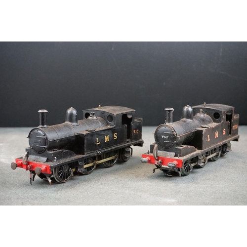 21 - Two Kit built O gauge LMS 0-6-2 locomotives in black livery, metal constructions, unmarked, both sho... 