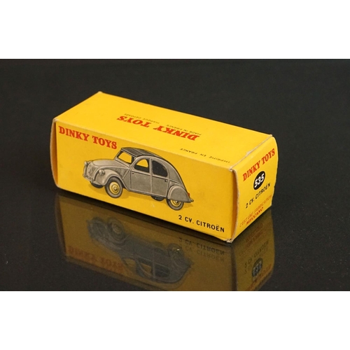 1394 - Two boxed French Dinky diecast models to include 535 2 CV Citroen in blue body with slightly darker ... 