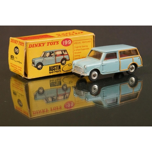 1396 - Boxed Dinky 199 Austin Seven Countryman diecast model in pale blue, diecast vg, box with a little sq... 