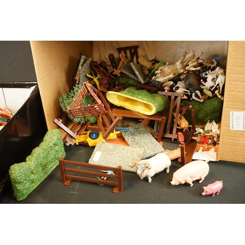 221 - Collection of plastic figures to include farm animals, knights, military, buildings etc featuring Br... 