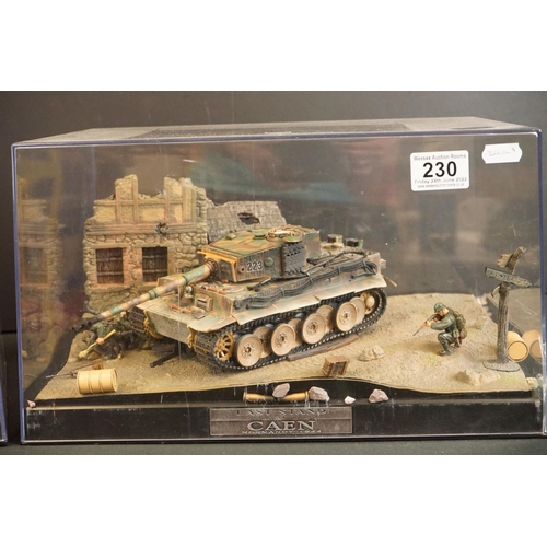 230 - Cased Forces of Valor Tank diorama of The Last Stand at Caen Normandy 1944 (case scratched and damag... 