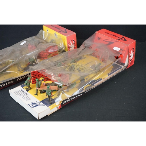 249 - Four Boxed Britains Swoppets Infantry In Action plastic figure sets to include 2x 7336 Firing Mortar... 