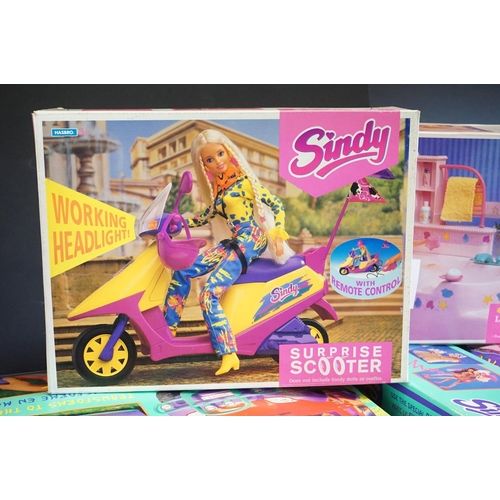 603 - Six boxed Hasbro Sindy sets to include 18382 Surprise Scooter (missing flag), 18379 Bath La Baignoir... 