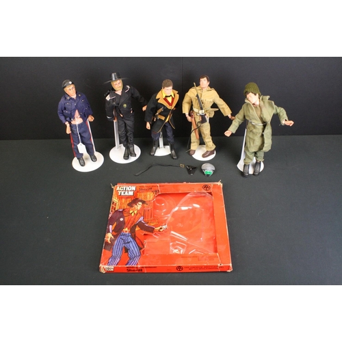 518 - Action Man - Five Original Palitoy Action Man Figures, all with flock hair and gripping hands, dress... 