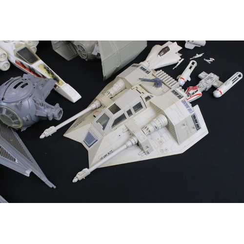 595 - Star Wars - Six original vehicles to include Darth Vaders Tie Fighter, Lukes Battle Damaged X-Wing, ... 