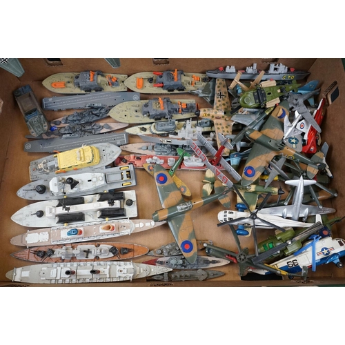 1318 - Around 50 play worn military planes and boats to include Matchbox, Dinky etc, mainly circa 1960s to ... 