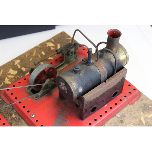 152 - Mamod Stationary Steam Plant on chip board base containing 4 x Mamod models and accessories, rusting... 