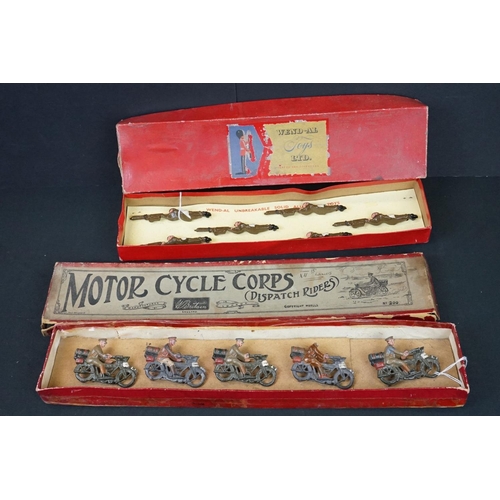 193 - Boxed Britains 200 Motorcycle Corps Dispatch Riders metal figure set with 5 x figures (one missing r... 