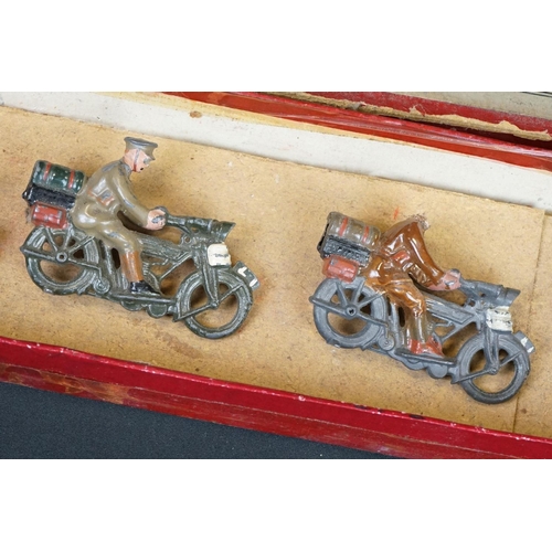 193 - Boxed Britains 200 Motorcycle Corps Dispatch Riders metal figure set with 5 x figures (one missing r... 